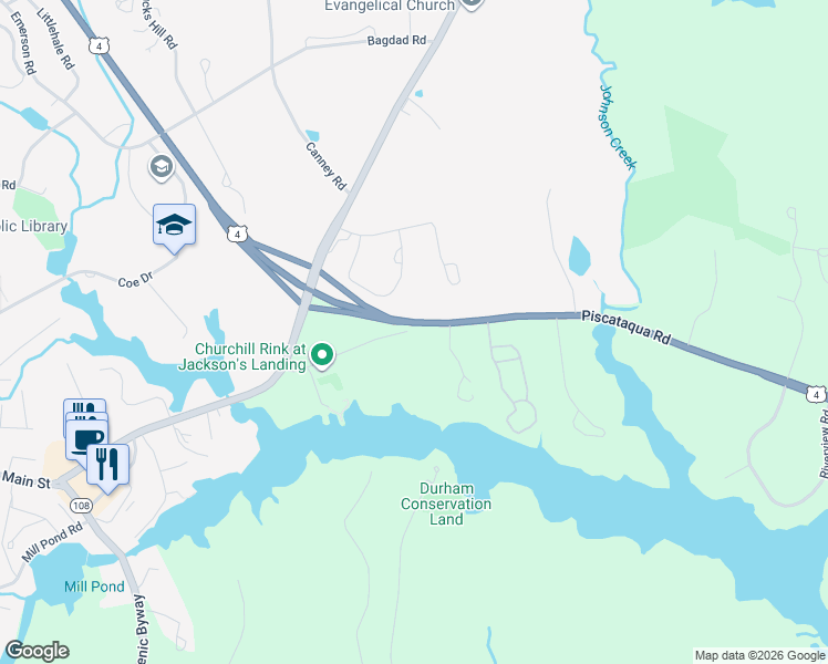 map of restaurants, bars, coffee shops, grocery stores, and more near 42 Piscataqua Road in Durham