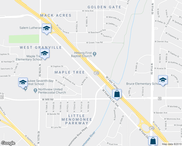 map of restaurants, bars, coffee shops, grocery stores, and more near 9976 West Fond Du Lac Avenue in Milwaukee