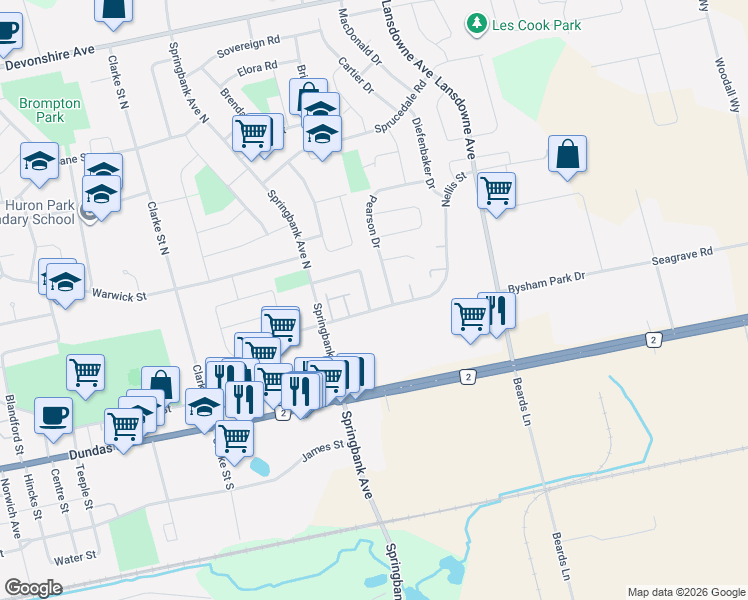 map of restaurants, bars, coffee shops, grocery stores, and more near 1095 Canfield Crescent in Woodstock