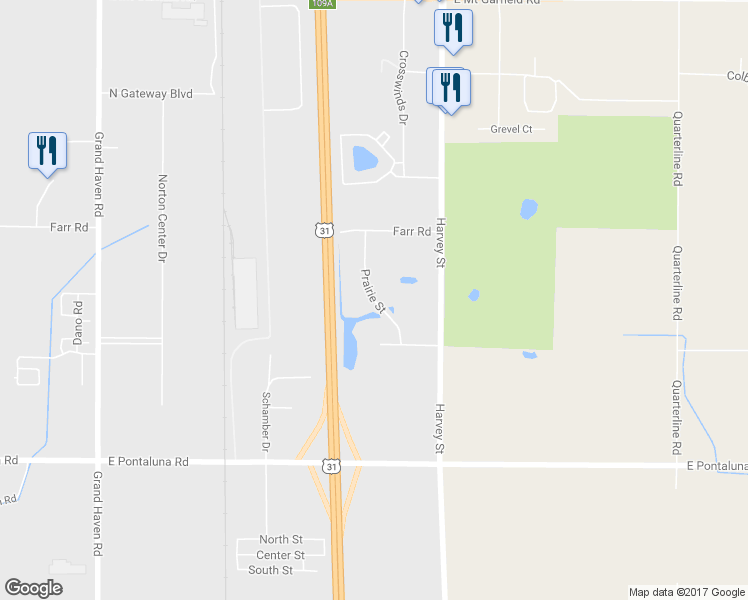 map of restaurants, bars, coffee shops, grocery stores, and more near Prairie St in Norton Shores