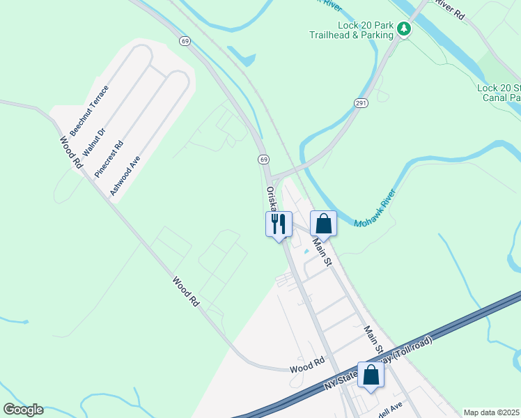 map of restaurants, bars, coffee shops, grocery stores, and more near 411 Oriskany Boulevard in Whitesboro
