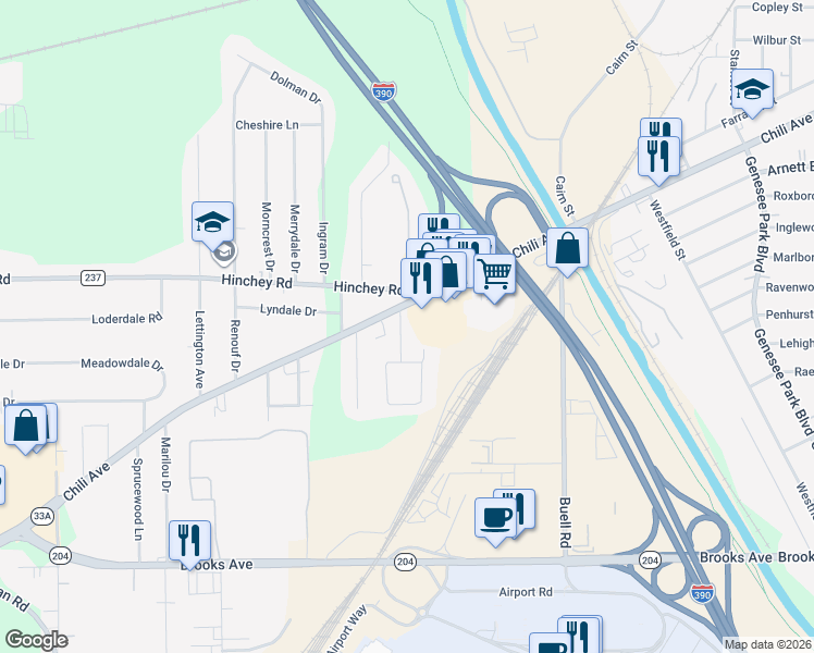 map of restaurants, bars, coffee shops, grocery stores, and more near 60 Frederick Drive in Rochester