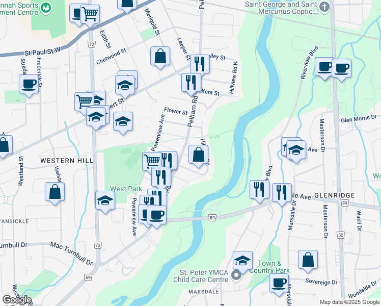 map of restaurants, bars, coffee shops, grocery stores, and more near in St. Catharines