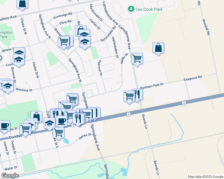 map of restaurants, bars, coffee shops, grocery stores, and more near 1093 Nellis Street in Woodstock