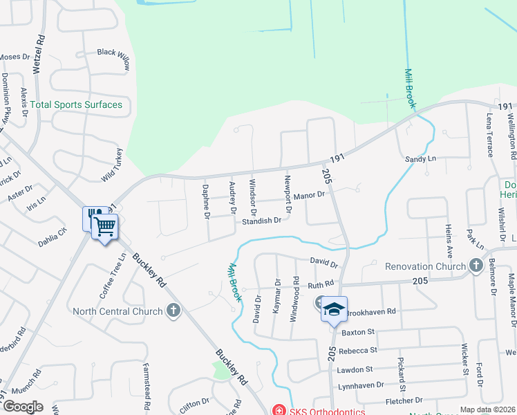 map of restaurants, bars, coffee shops, grocery stores, and more near 111 Windsor Drive in Syracuse