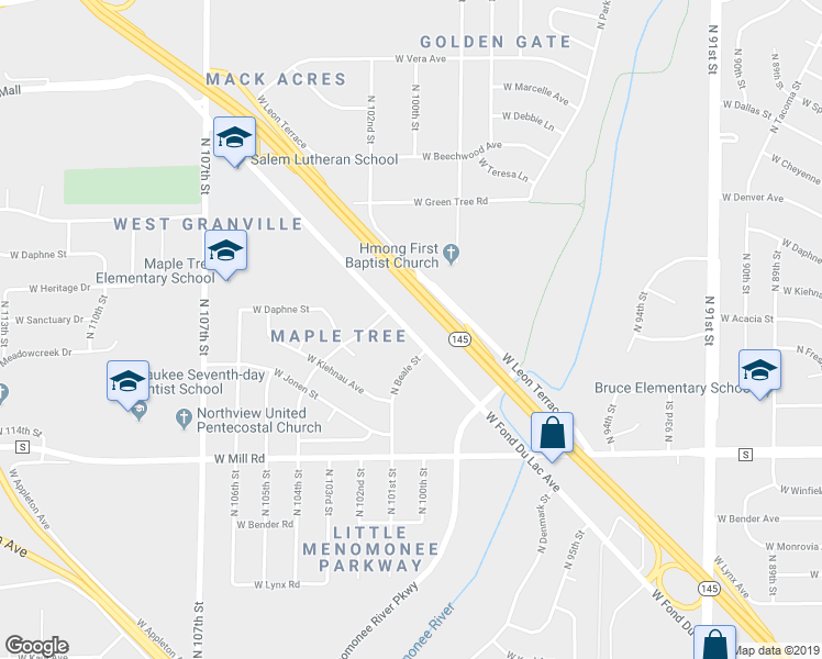 map of restaurants, bars, coffee shops, grocery stores, and more near 10098 West Fond Du Lac Avenue in Milwaukee