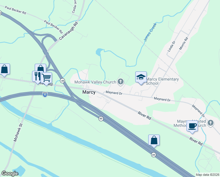 map of restaurants, bars, coffee shops, grocery stores, and more near 9410 Maynard Drive in Marcy