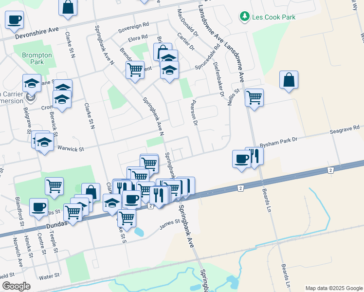 map of restaurants, bars, coffee shops, grocery stores, and more near 1059 Nellis Street in Woodstock