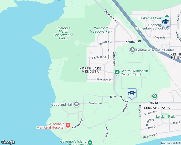 map of restaurants, bars, coffee shops, grocery stores, and more near 114 Pine View Drive in Madison