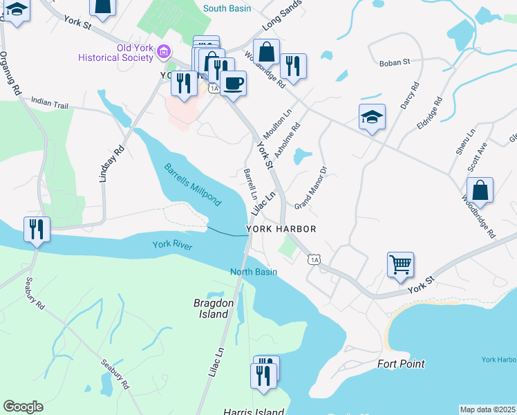 map of restaurants, bars, coffee shops, grocery stores, and more near 57 Barrell Lane in York