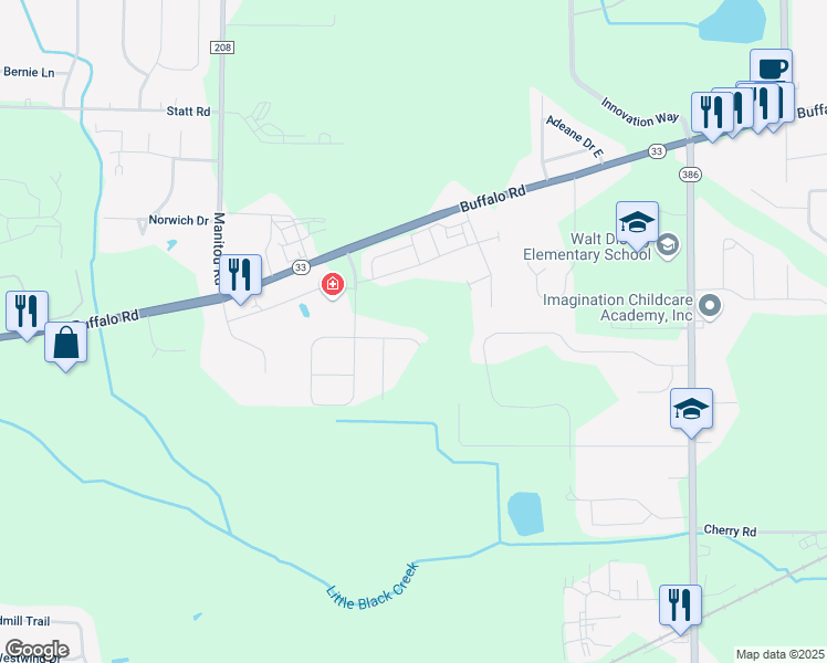 map of restaurants, bars, coffee shops, grocery stores, and more near 22 Eastview Commons Road in Rochester