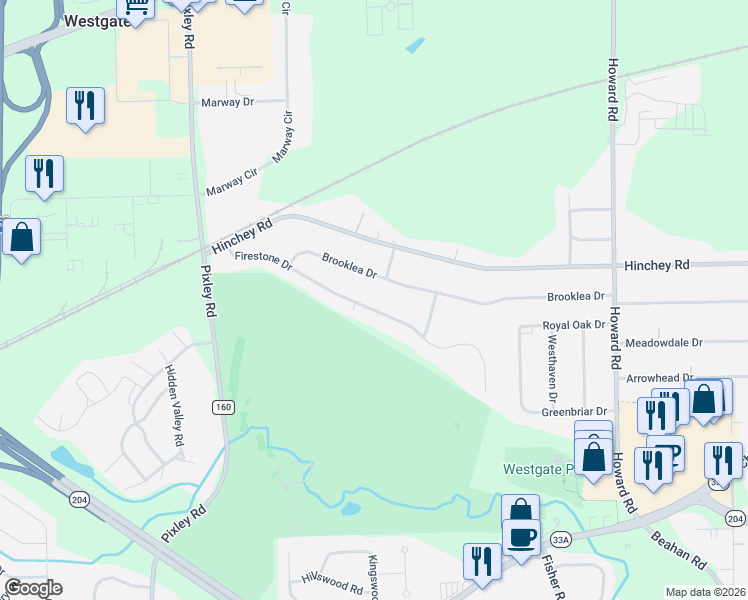 map of restaurants, bars, coffee shops, grocery stores, and more near 159 Brooklea Drive in Rochester