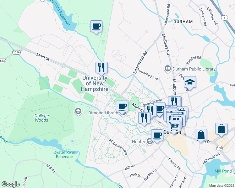 map of restaurants, bars, coffee shops, grocery stores, and more near 5 Edgewood Road in Durham