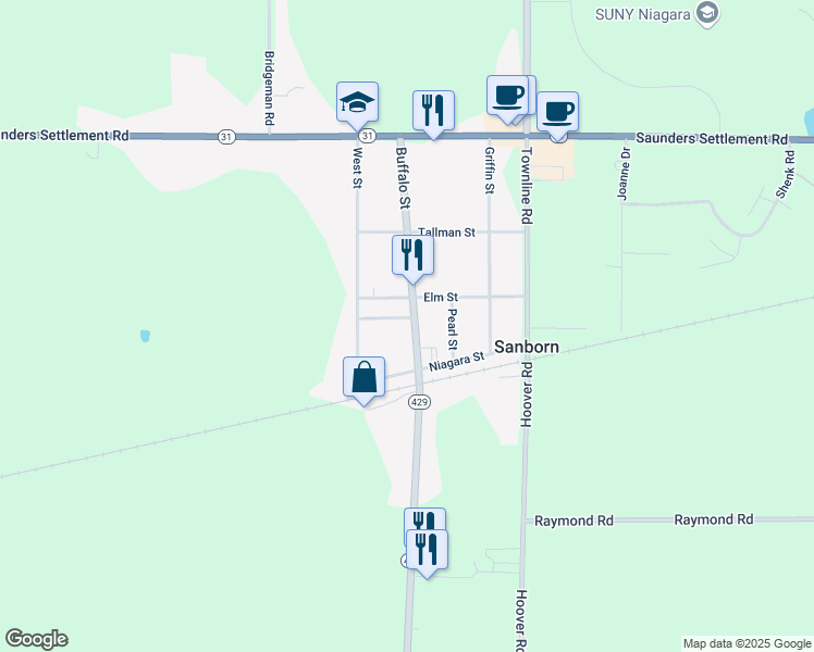 map of restaurants, bars, coffee shops, grocery stores, and more near 5844 Buffalo Street in Sanborn
