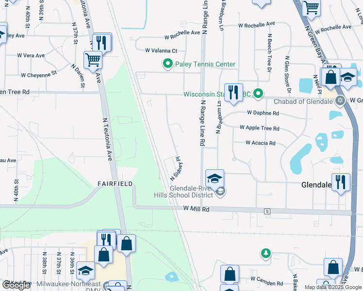 map of restaurants, bars, coffee shops, grocery stores, and more near 6600 North Sidney Place in Glendale
