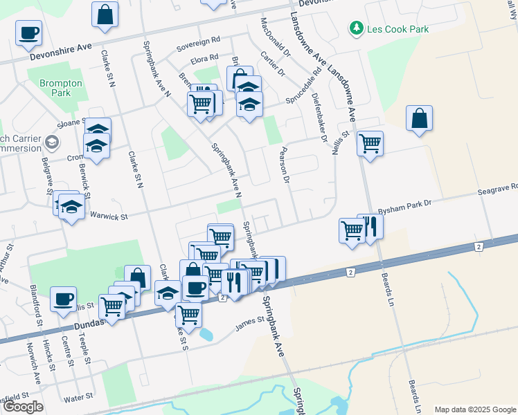 map of restaurants, bars, coffee shops, grocery stores, and more near 1060 Canfield Crescent in Woodstock