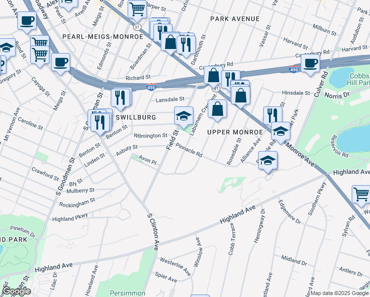map of restaurants, bars, coffee shops, grocery stores, and more near Pinnacle Road & Laburnam Crescent in Rochester