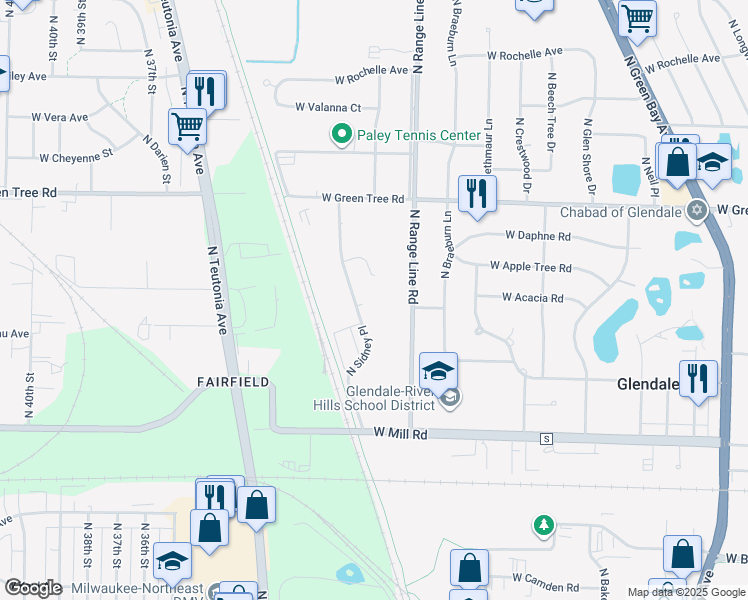 map of restaurants, bars, coffee shops, grocery stores, and more near 6710 North Sidney Place in Glendale