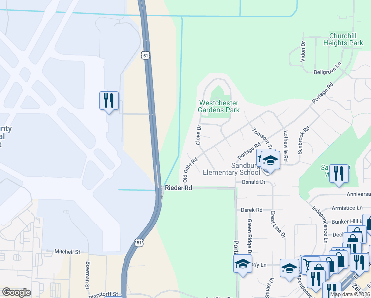 map of restaurants, bars, coffee shops, grocery stores, and more near 18 North Bartelt Court in Madison