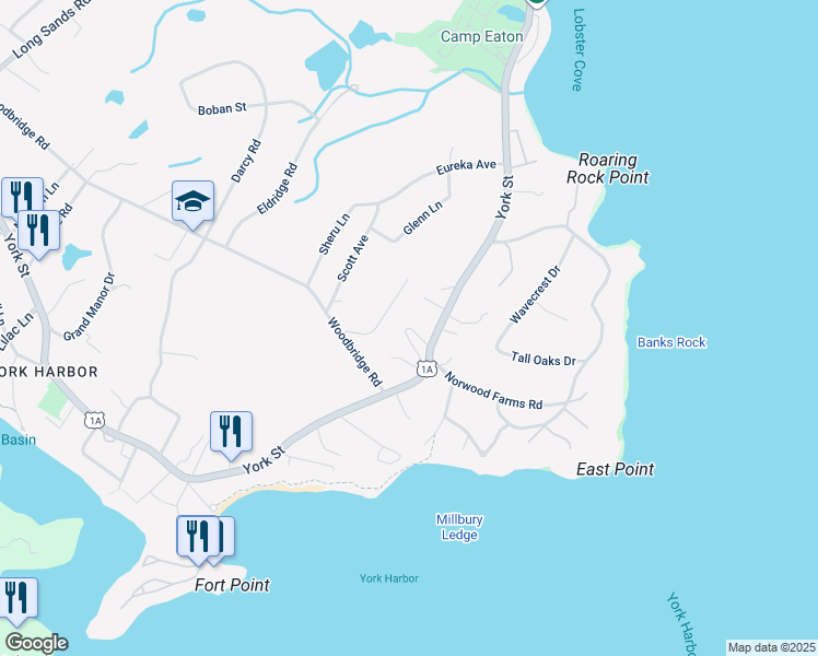 map of restaurants, bars, coffee shops, grocery stores, and more near 589 York Street in York