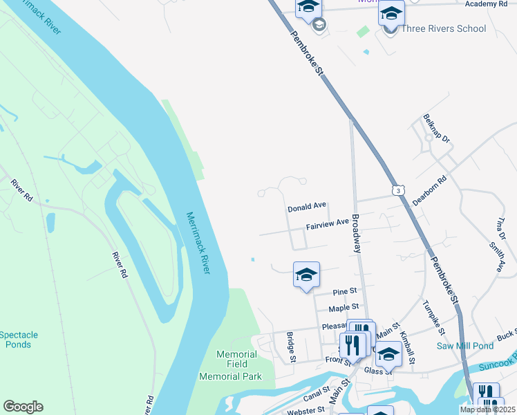 map of restaurants, bars, coffee shops, grocery stores, and more near 40 Mason Avenue in Suncook