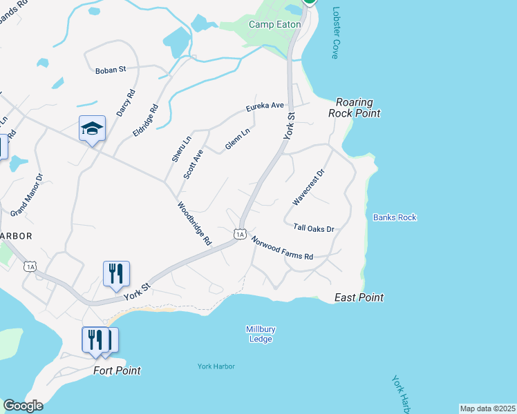 map of restaurants, bars, coffee shops, grocery stores, and more near 589 York Street in York