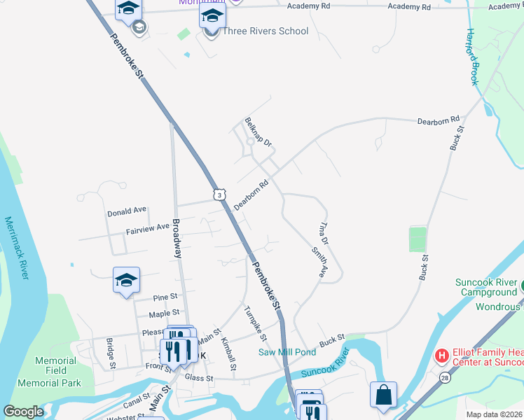 map of restaurants, bars, coffee shops, grocery stores, and more near 209 Dearborn Road in Pembroke