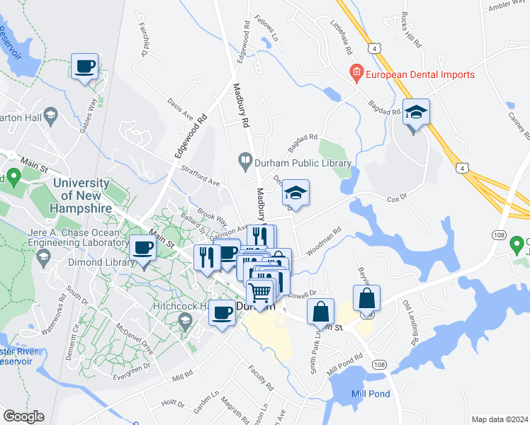 map of restaurants, bars, coffee shops, grocery stores, and more near in Durham