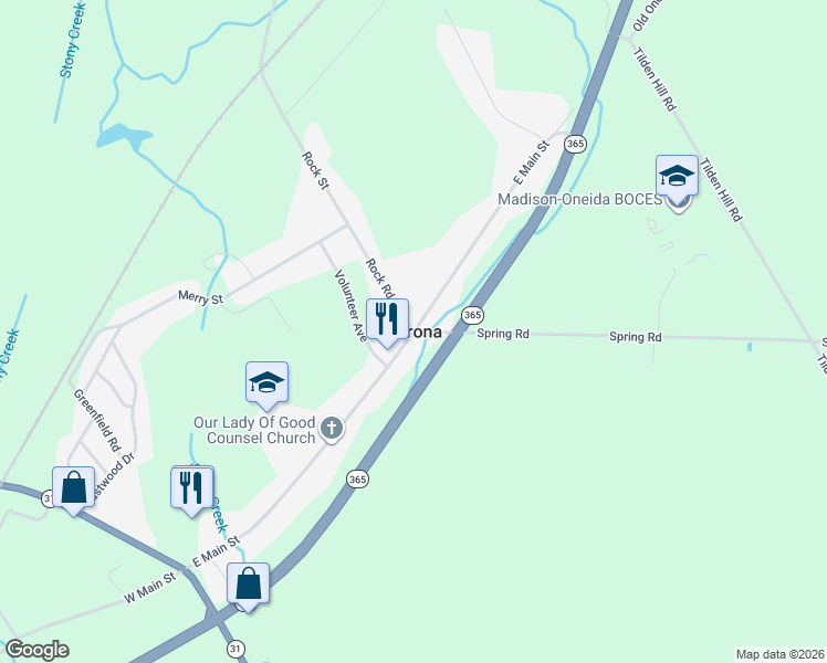 map of restaurants, bars, coffee shops, grocery stores, and more near in Verona