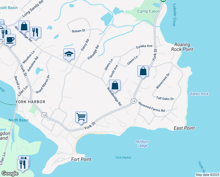 map of restaurants, bars, coffee shops, grocery stores, and more near 178 Woodbridge Road in York