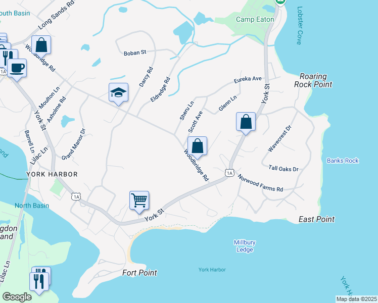 map of restaurants, bars, coffee shops, grocery stores, and more near 178 Woodbridge Road in York