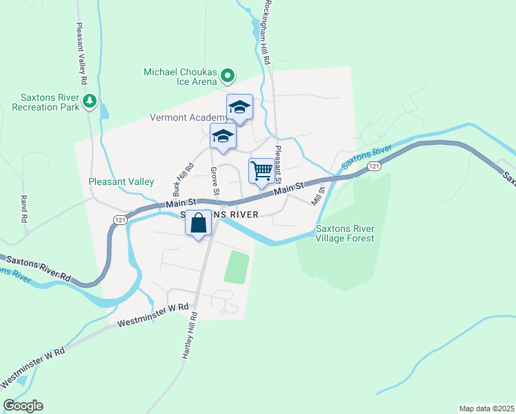 map of restaurants, bars, coffee shops, grocery stores, and more near 24 Main Street in Town of Rockingham