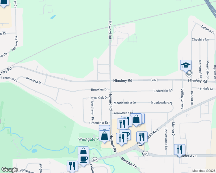 map of restaurants, bars, coffee shops, grocery stores, and more near 1277 Howard Road in Rochester