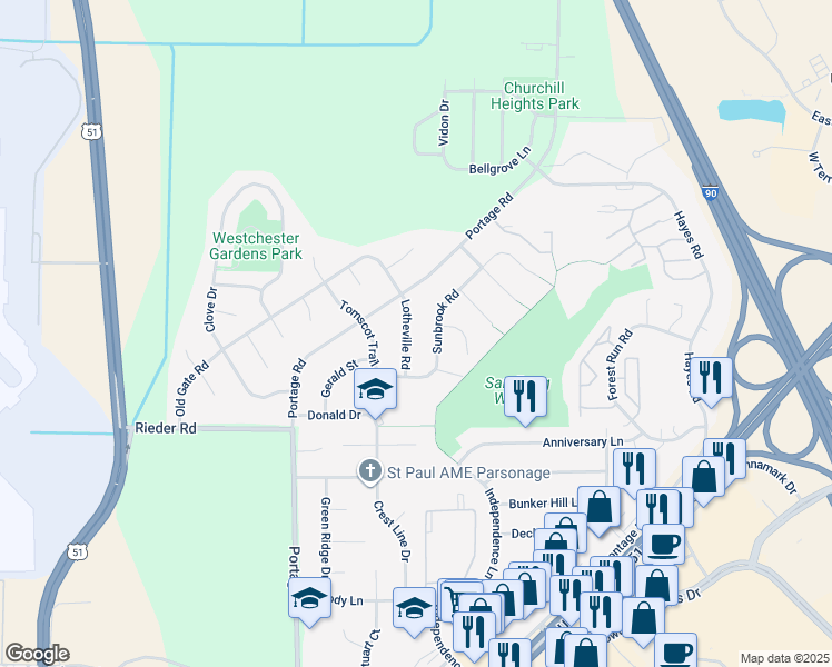 map of restaurants, bars, coffee shops, grocery stores, and more near 3310 Lotheville Road in Madison