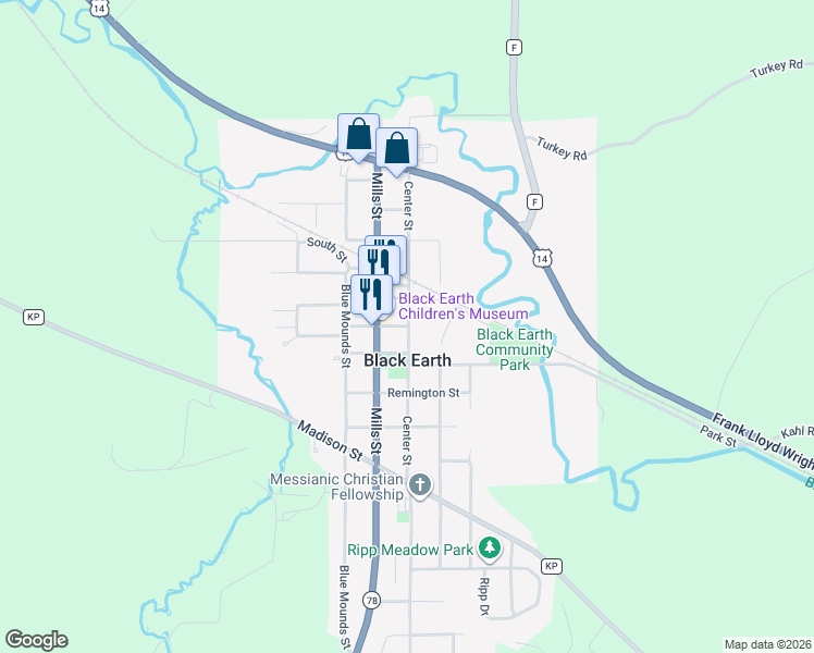 map of restaurants, bars, coffee shops, grocery stores, and more near 1133 Center Street in Black Earth