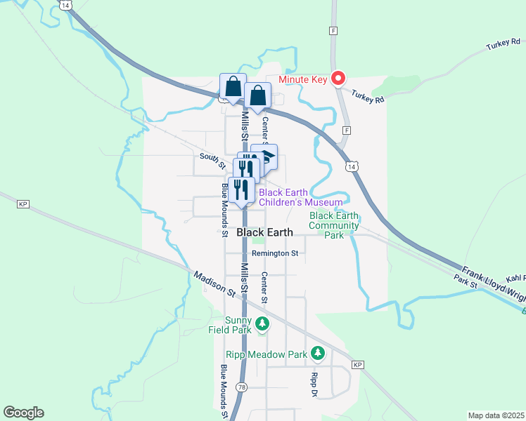 map of restaurants, bars, coffee shops, grocery stores, and more near 1133 Center Street in Black Earth
