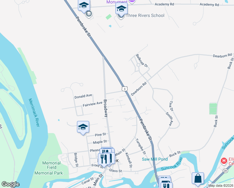 map of restaurants, bars, coffee shops, grocery stores, and more near 9 Noyes Street in Suncook