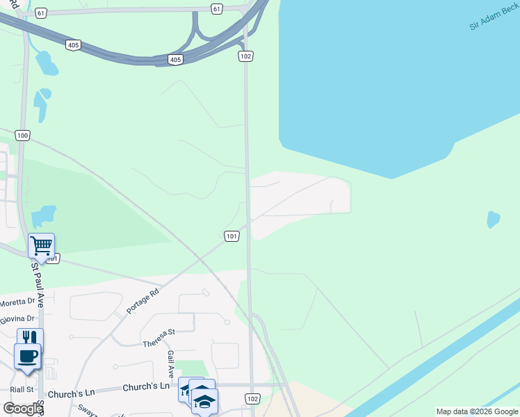 map of restaurants, bars, coffee shops, grocery stores, and more near 2263 Portage Road in Niagara Falls