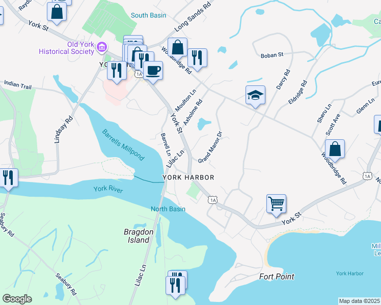map of restaurants, bars, coffee shops, grocery stores, and more near 350 York Street in York
