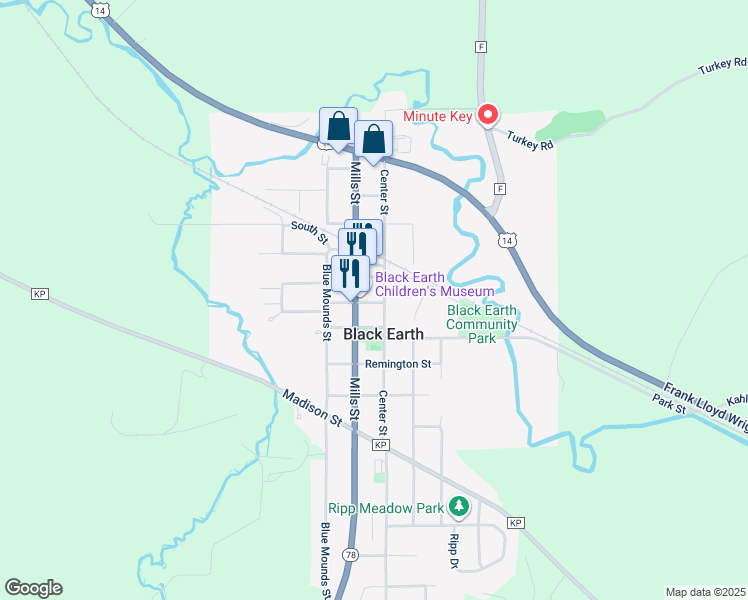 map of restaurants, bars, coffee shops, grocery stores, and more near 1133 Center Street in Black Earth