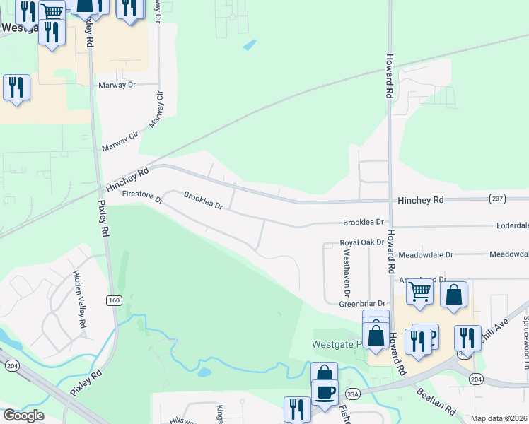 map of restaurants, bars, coffee shops, grocery stores, and more near 124 Brooklea Drive in Rochester
