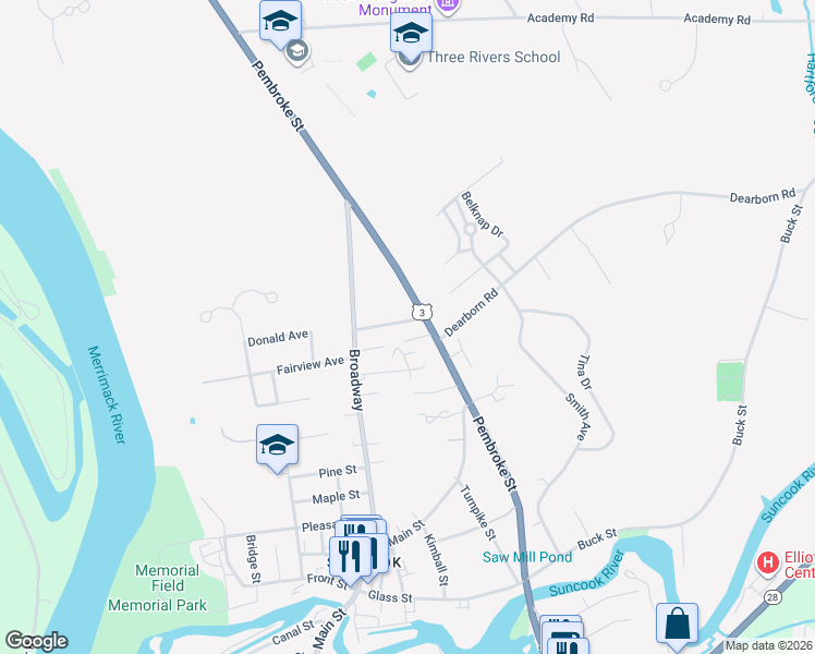 map of restaurants, bars, coffee shops, grocery stores, and more near 9 Noyes Street in Suncook