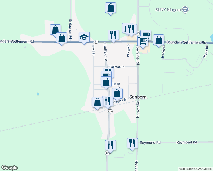 map of restaurants, bars, coffee shops, grocery stores, and more near 5844 Buffalo Street in Sanborn
