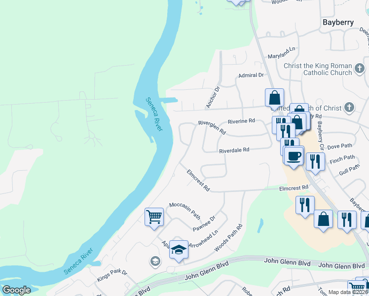 map of restaurants, bars, coffee shops, grocery stores, and more near 101 Shoreview Drive in Liverpool