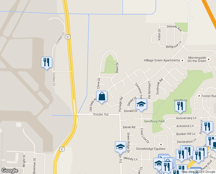 map of restaurants, bars, coffee shops, grocery stores, and more near 3218 Old Gate Road in Madison