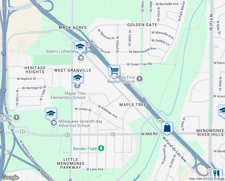 map of restaurants, bars, coffee shops, grocery stores, and more near 10157 West Fond Du Lac Avenue in Milwaukee