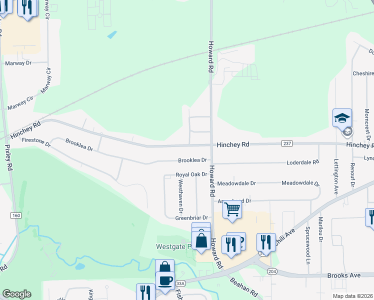 map of restaurants, bars, coffee shops, grocery stores, and more near 775 Hinchey Road in Rochester
