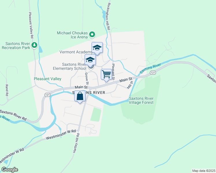 map of restaurants, bars, coffee shops, grocery stores, and more near 24 Main Street in Town of Rockingham