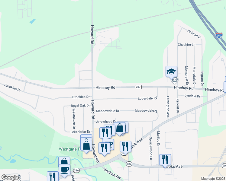 map of restaurants, bars, coffee shops, grocery stores, and more near 623 Hinchey Rd in Rochester