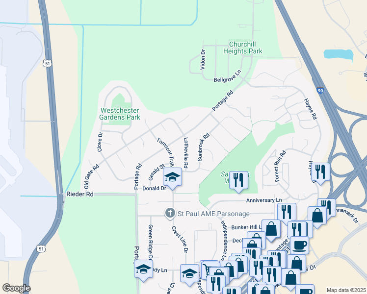 map of restaurants, bars, coffee shops, grocery stores, and more near 3310 Lotheville Road in Madison